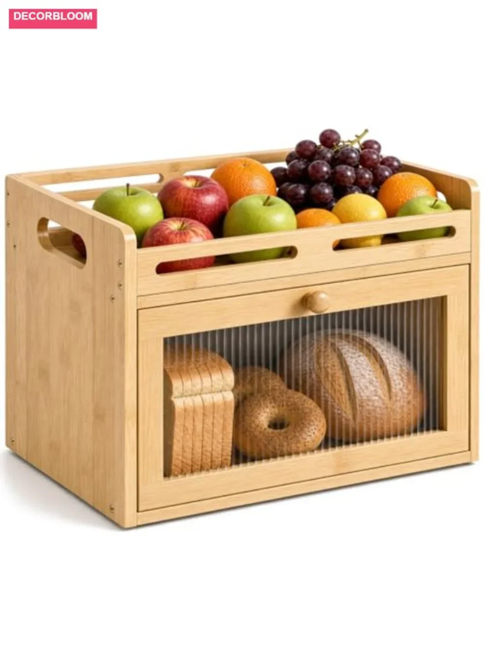 Large Bamboo Bread Box with Acrylic Window & Raised Top Shelf